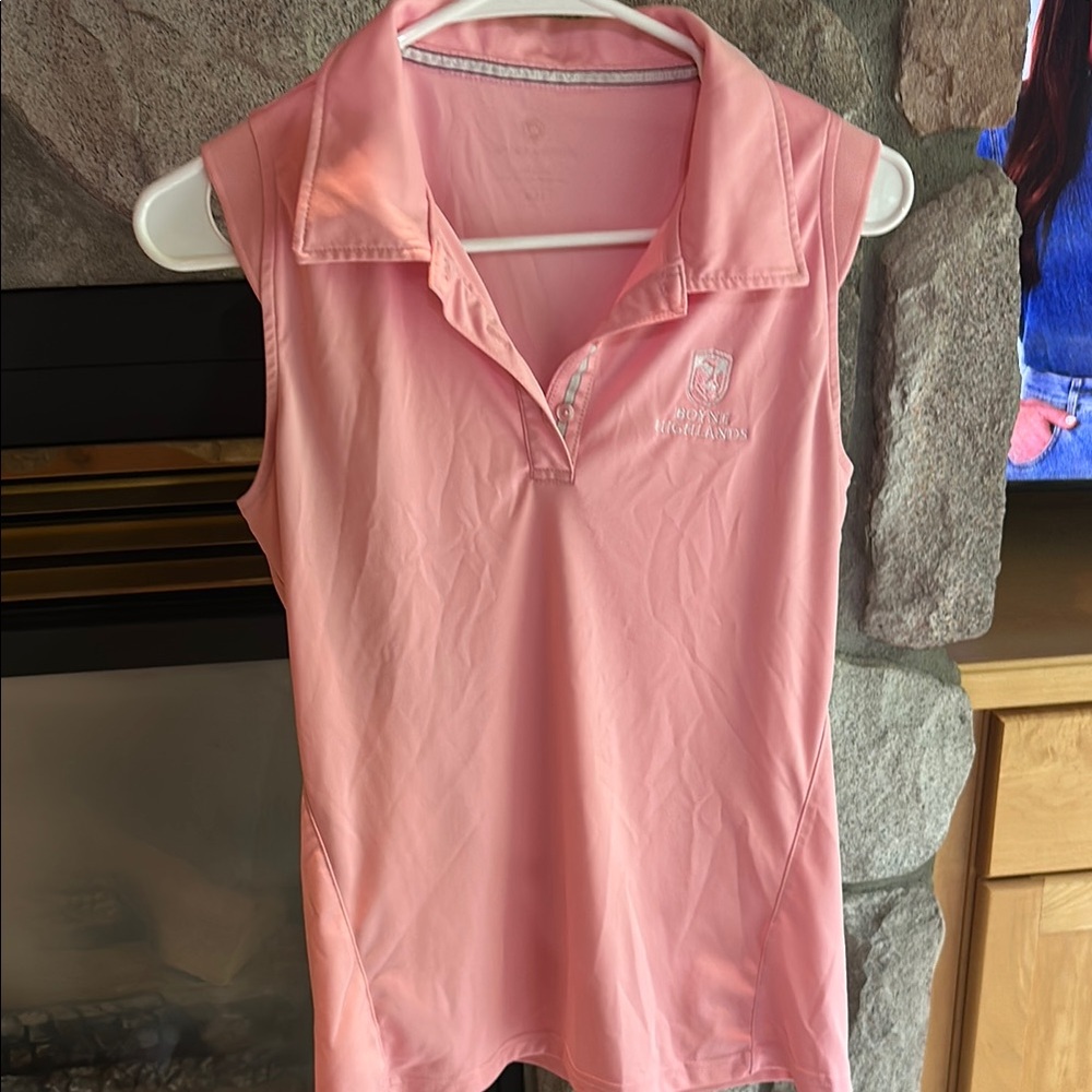 Women's Pink Sleeveless Polo Top